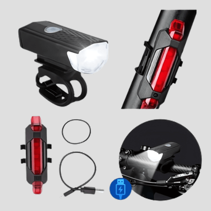 Kit Lanterna e Farol de Led para Bike - à Prova D'Água e Recarregável